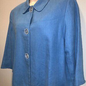 JM Collection Chic 3/4 Sleeve Shell Blue Blazer w/ Big Buttons - size 14
